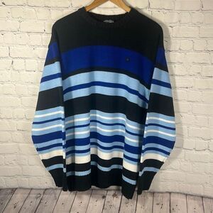 South Pole Mens Blue Black Colorblock Striped Sweater Size L Large